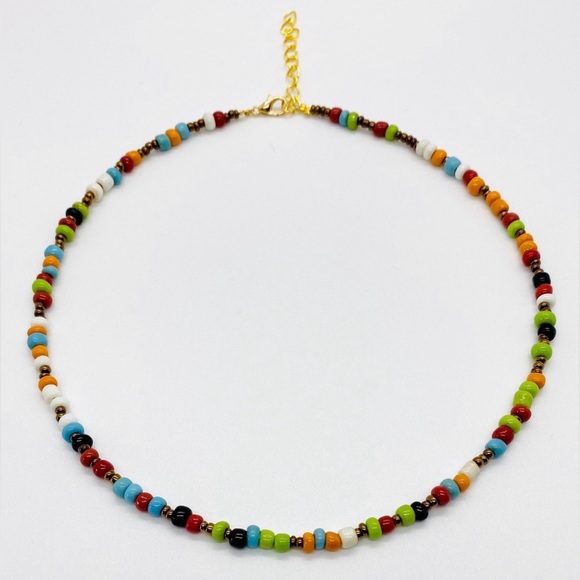 Multi-Color Bronze Beaded Choker Necklace Boho-chic Preppy Southwestern Coastal - Picture 4 of 5
